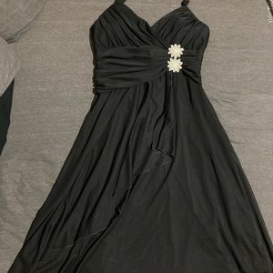 A Beautiful, Halter Top Style, Silky Flowing, Black Dress W White Flowers Size L